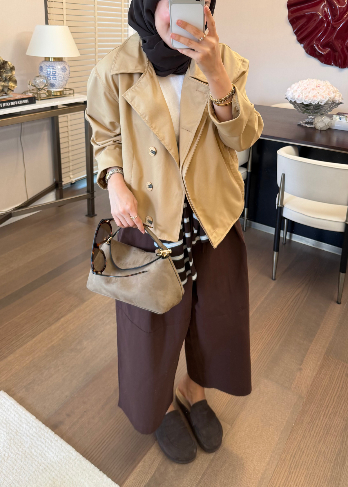 Çift Klapalı Kısa Trenç Camel