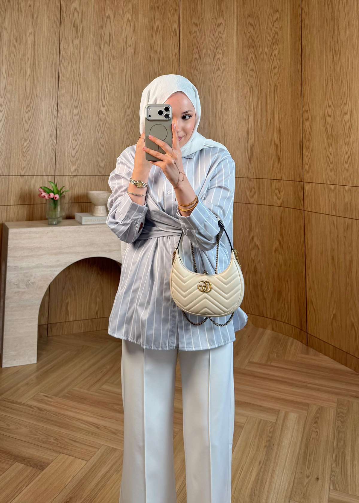 Çizgili Bağlamalı Gömlek Gri