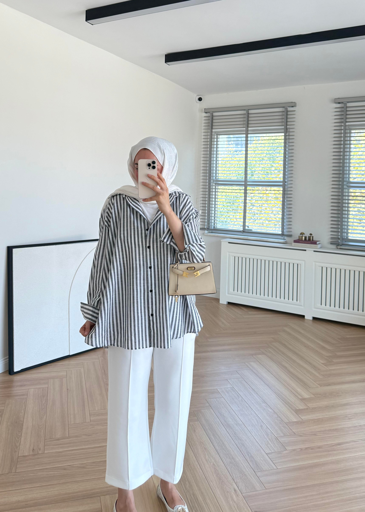 Çizgili Keten Gömlek Siyah