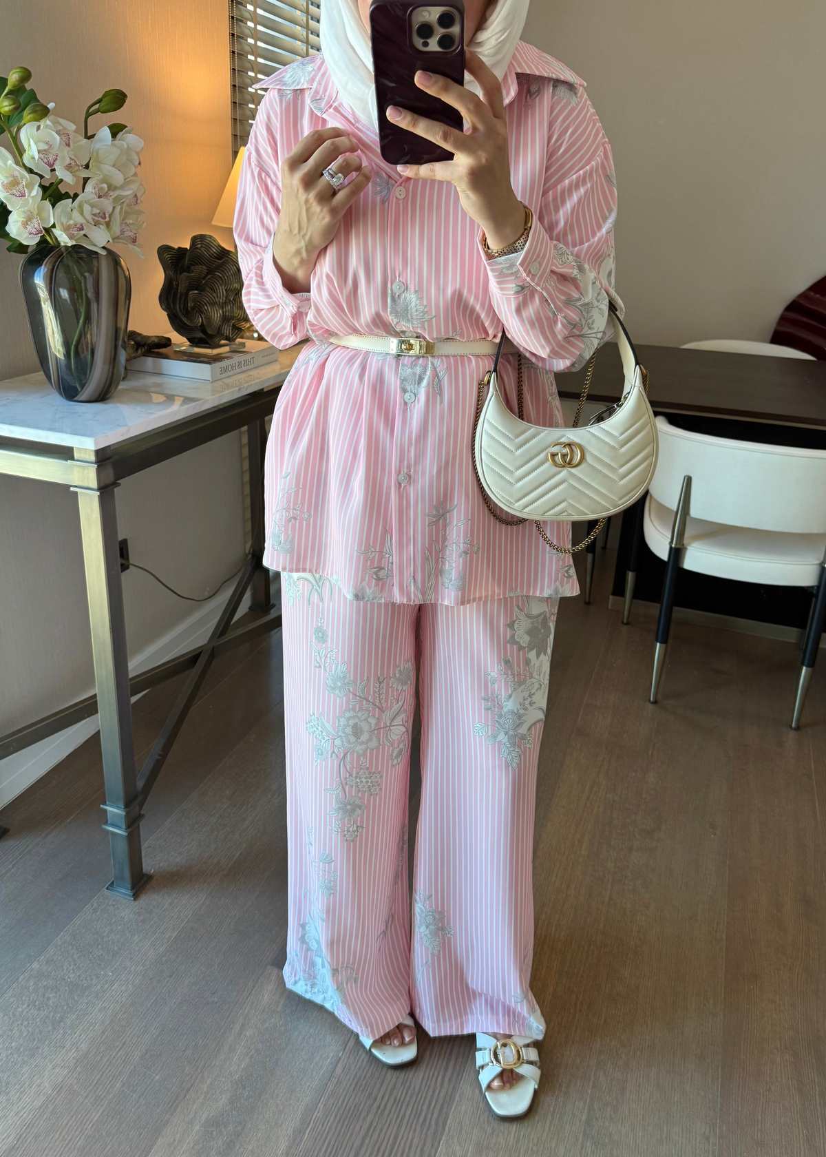 Çizgili Marbel Takım Pembe