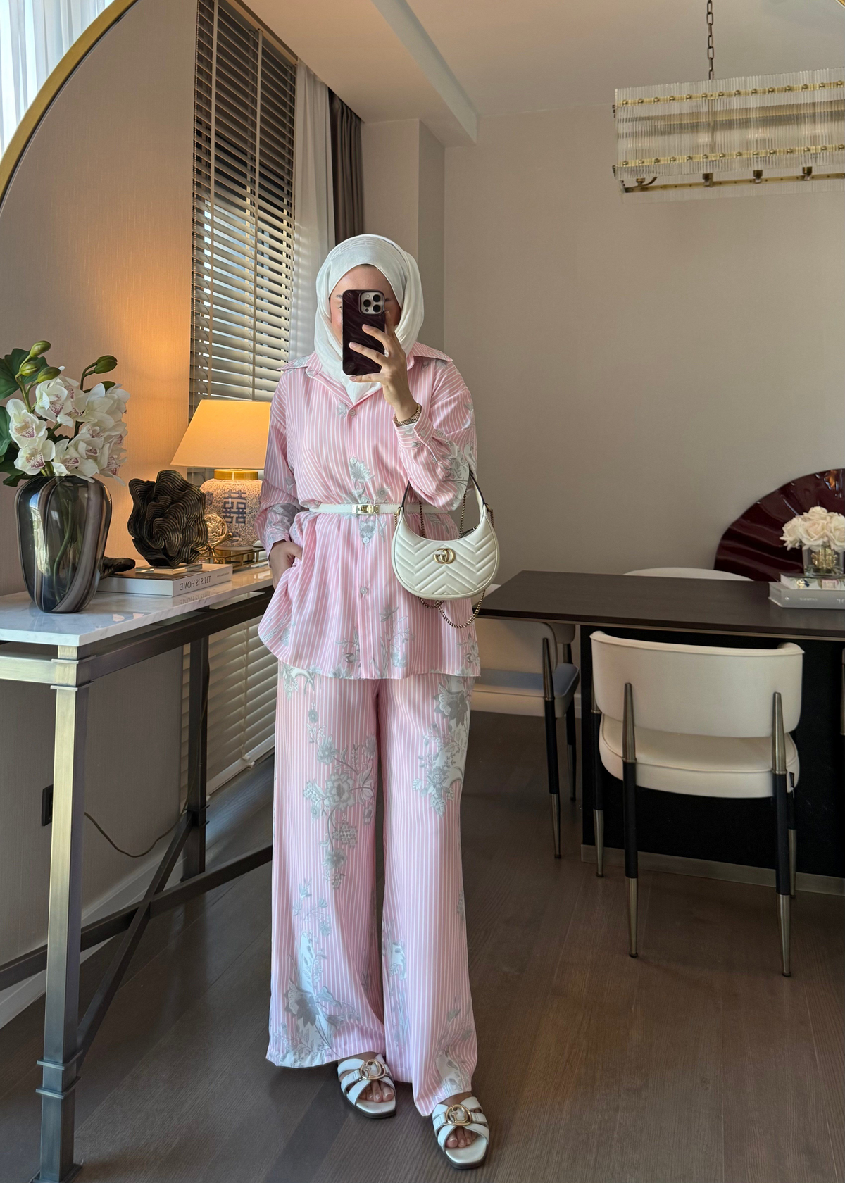 Çizgili Marbel Takım Pembe