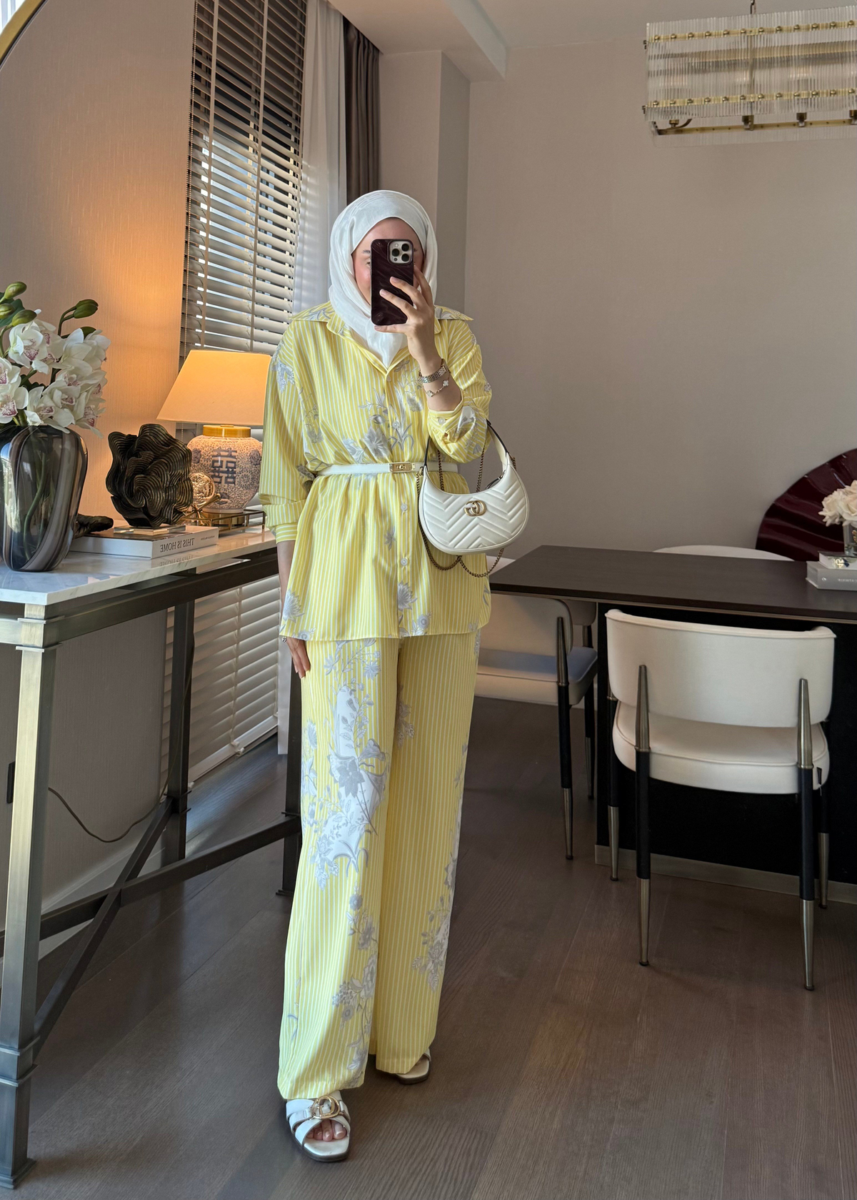 Çizgili Marbel Takım Sarı