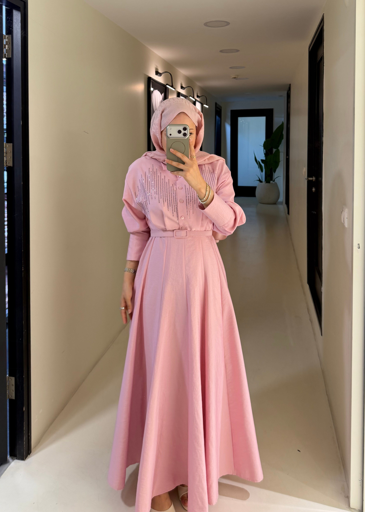 Cupra Tensel Taş İşlemeli Elbise Pembe