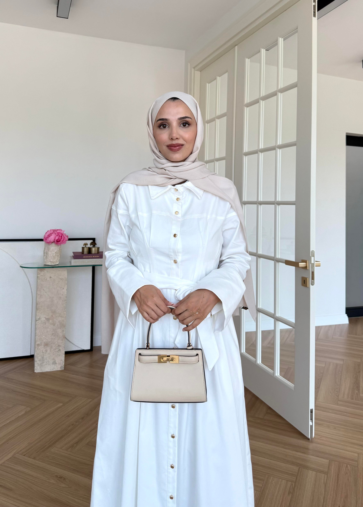 Dean Gold Düğmeli Elbise Ekru