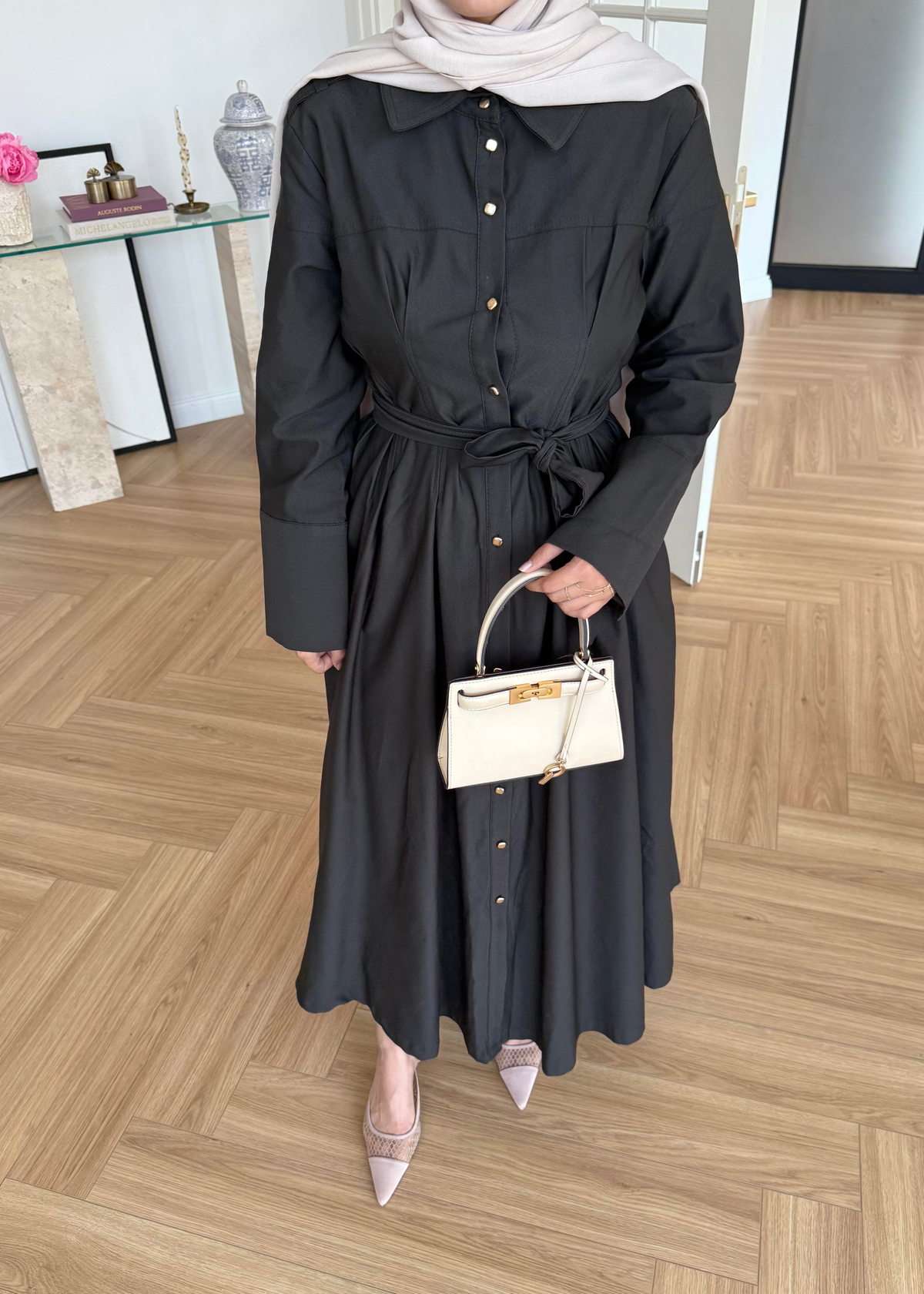 Dean Gold Düğmeli Elbise Siyah