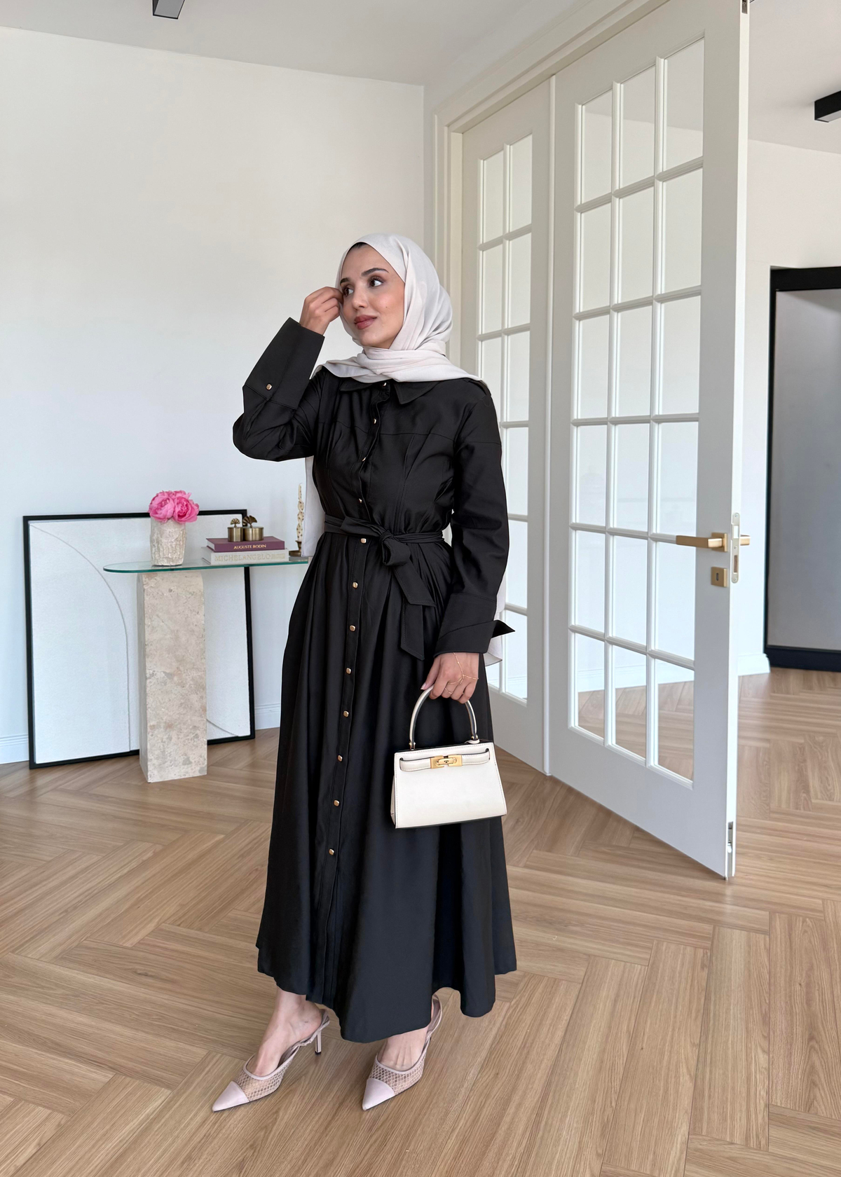 Dean Gold Düğmeli Elbise Siyah