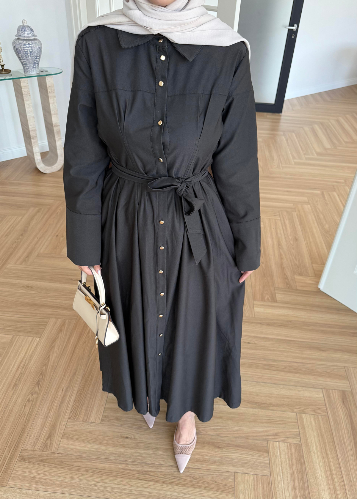 Dean Gold Düğmeli Elbise Siyah