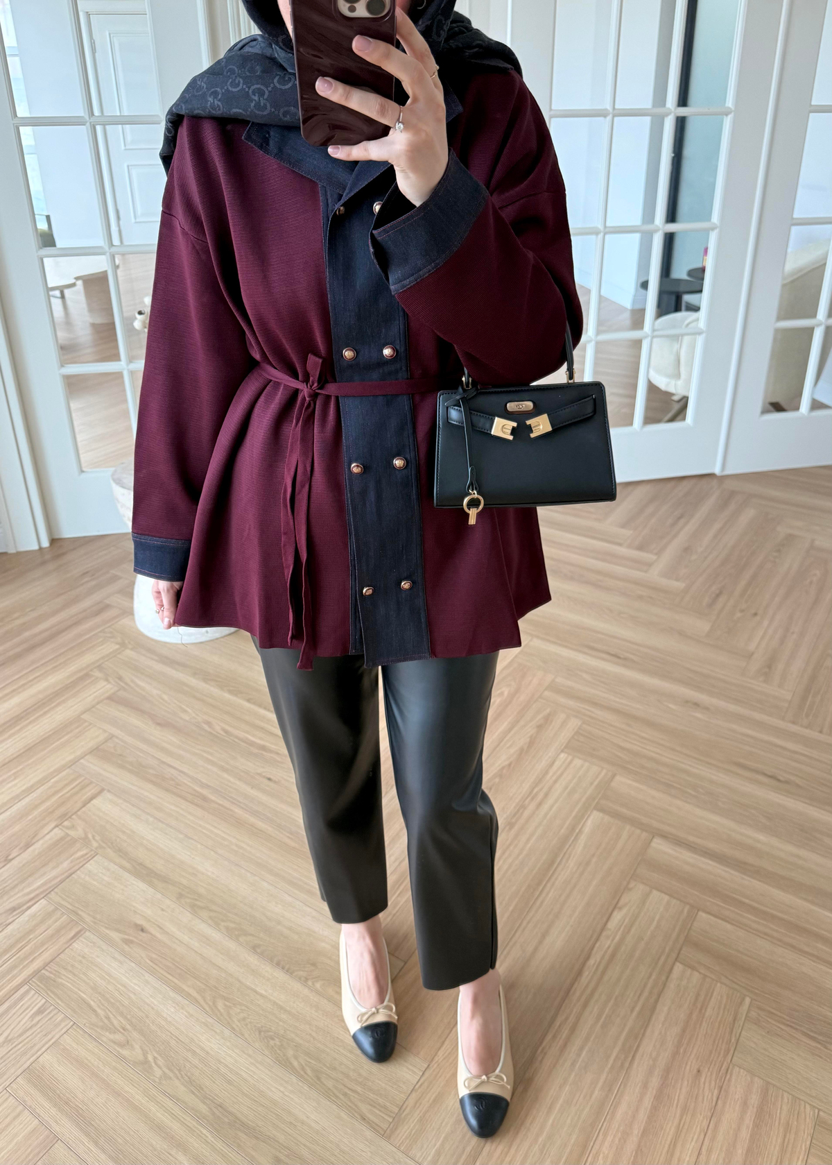 Denim Garnili Çelik Örme Hırka Bordo