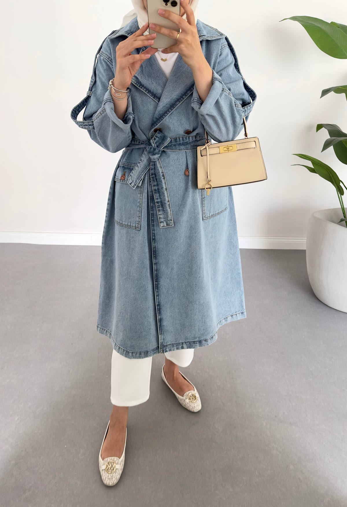 Denim Trençkot Açık Mavi
