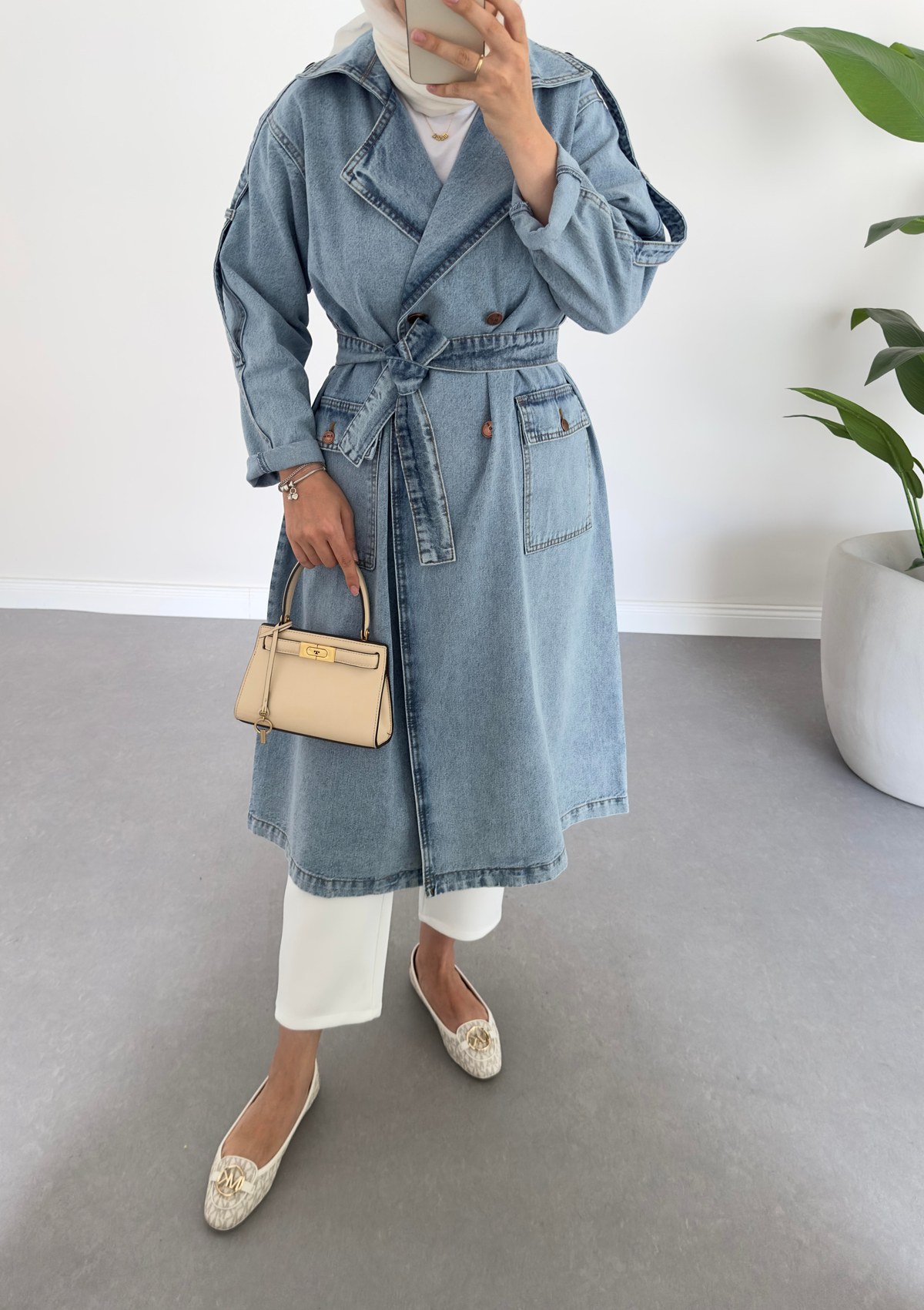 Denim Trençkot Açık Mavi