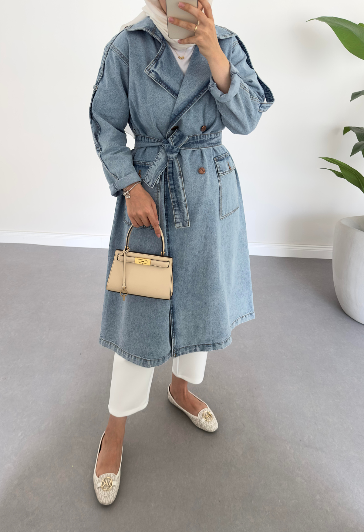 Denim Trençkot Açık Mavi