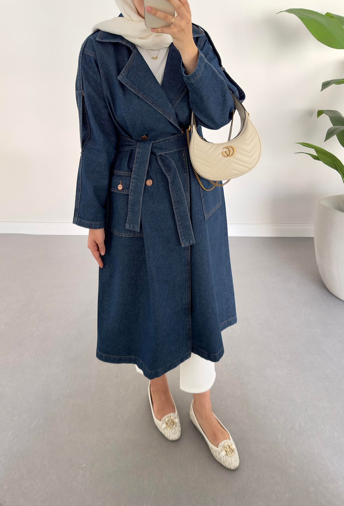 Denim Trençkot Koyu Mavi