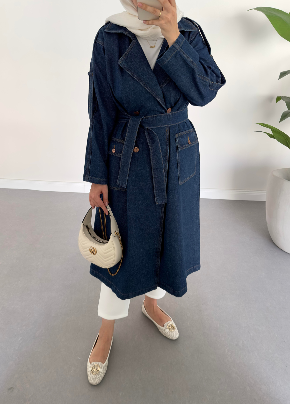 Denim Trençkot Koyu Mavi