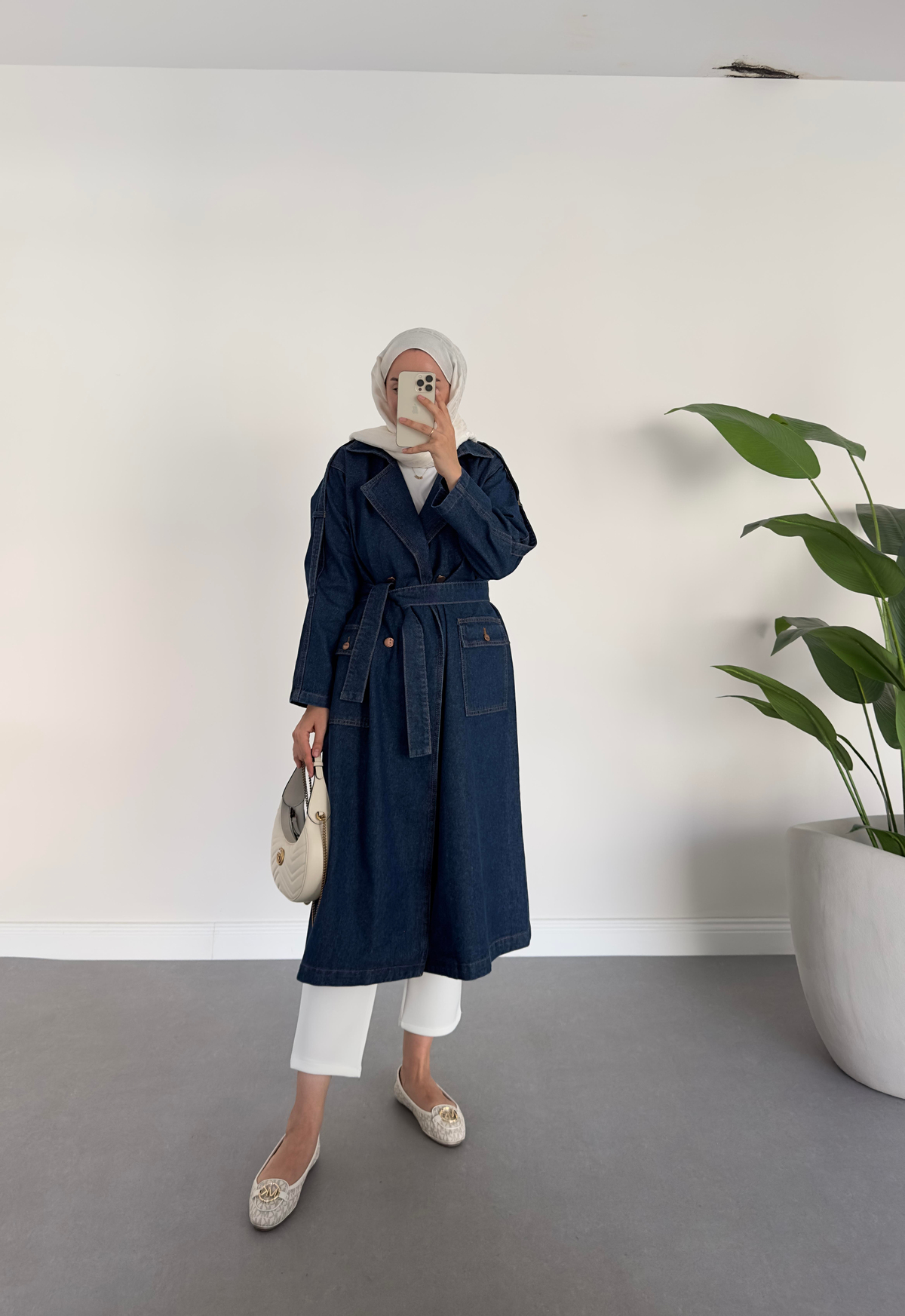 Denim Trençkot Koyu Mavi