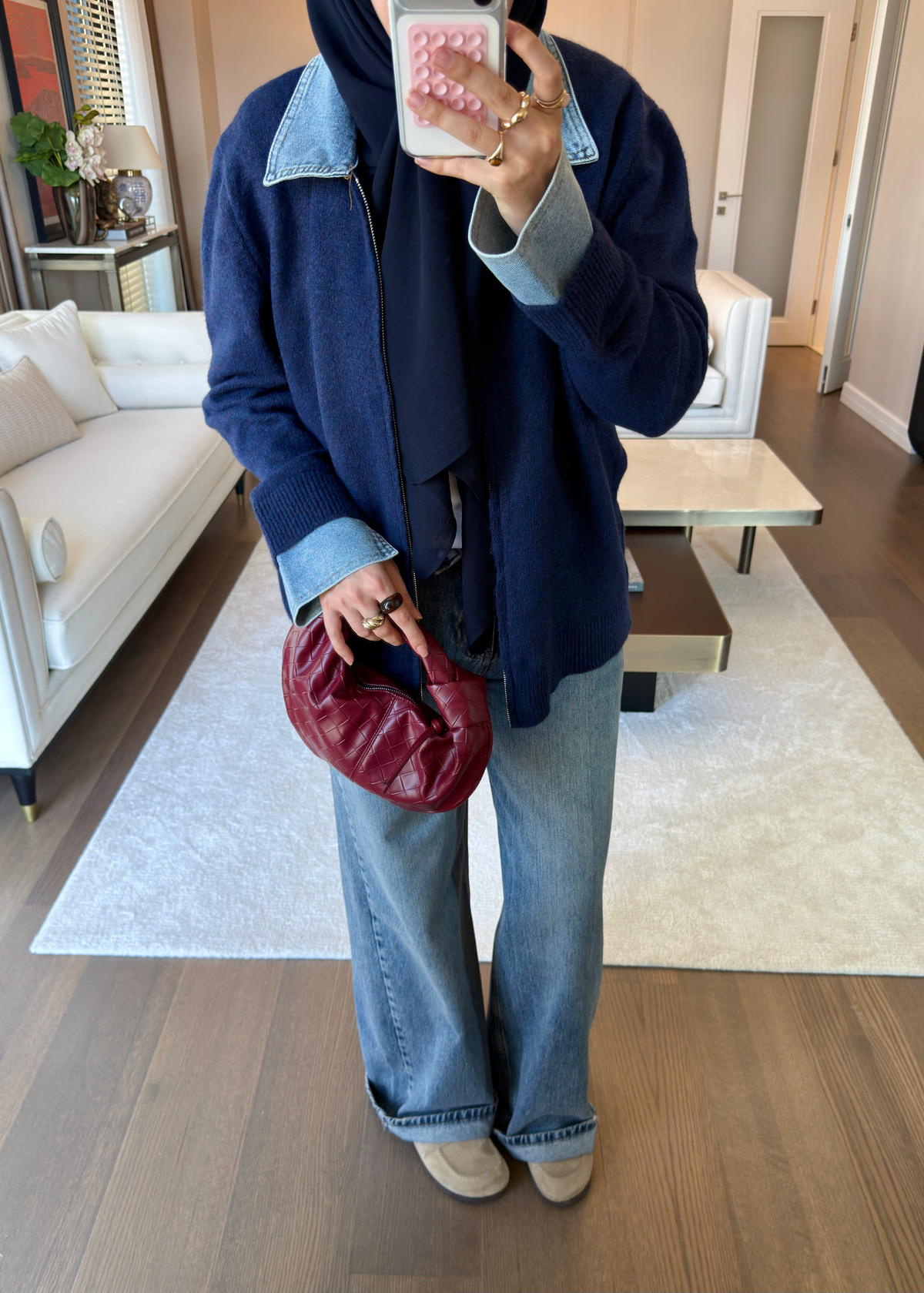 Denim Yaka Triko Kazak Lacivert