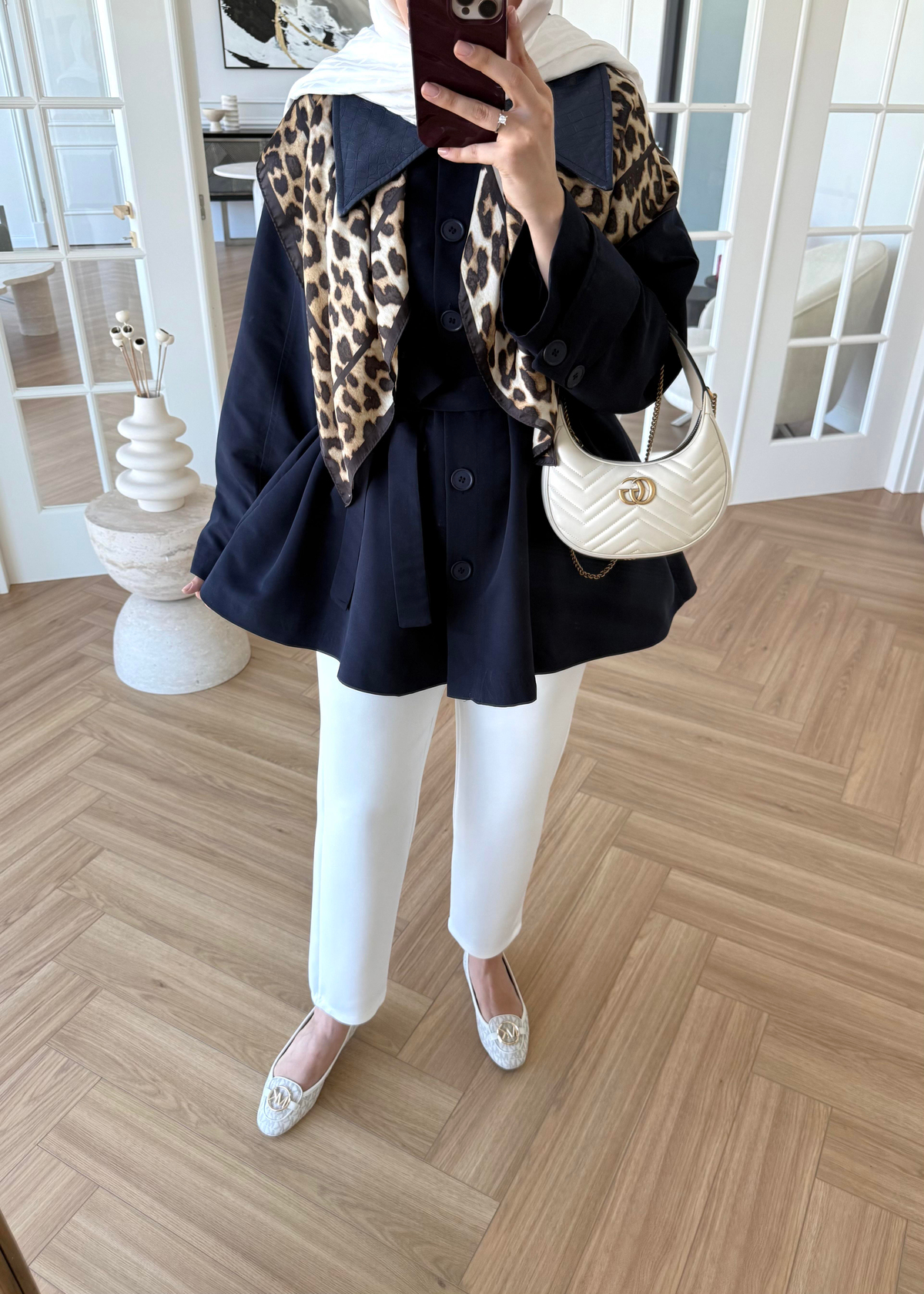 Deri Yakalı Trenç Lacivert