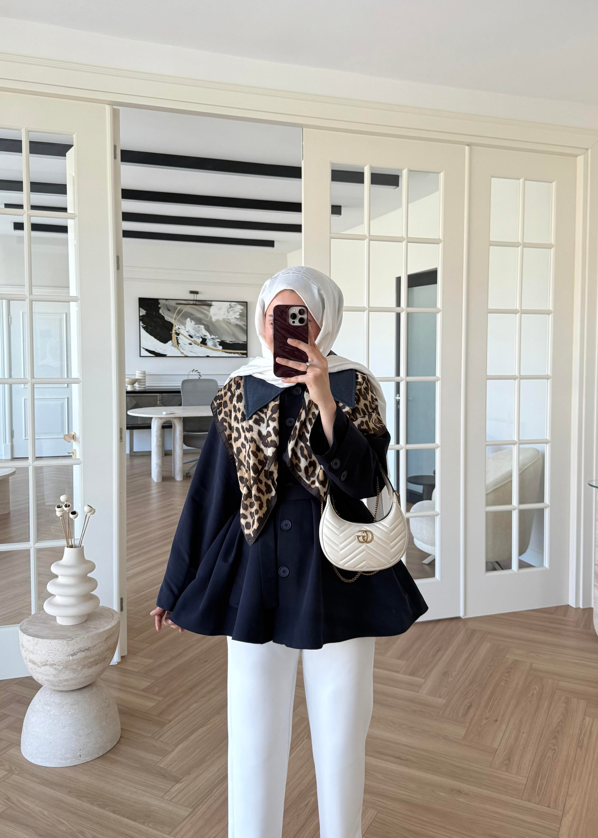 Deri Yakalı Trenç Lacivert