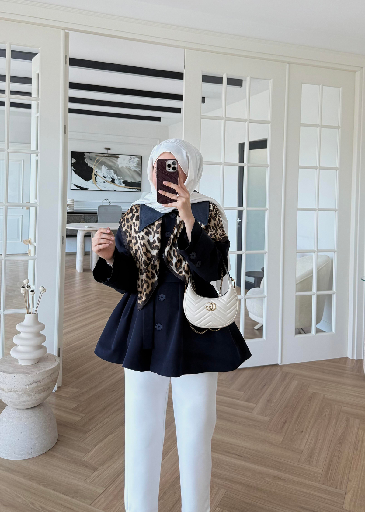 Deri Yakalı Trenç Lacivert