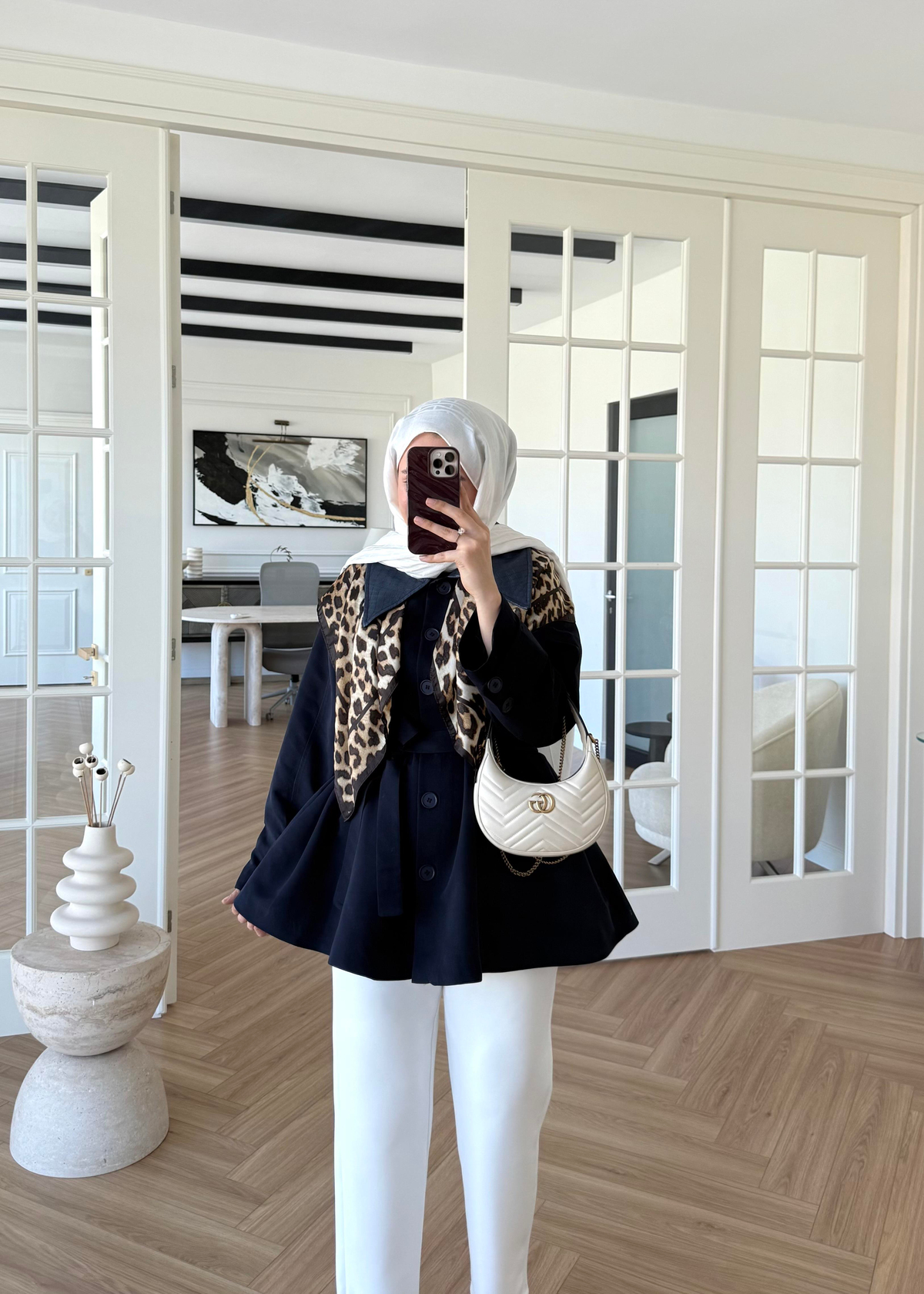 Deri Yakalı Trenç Lacivert