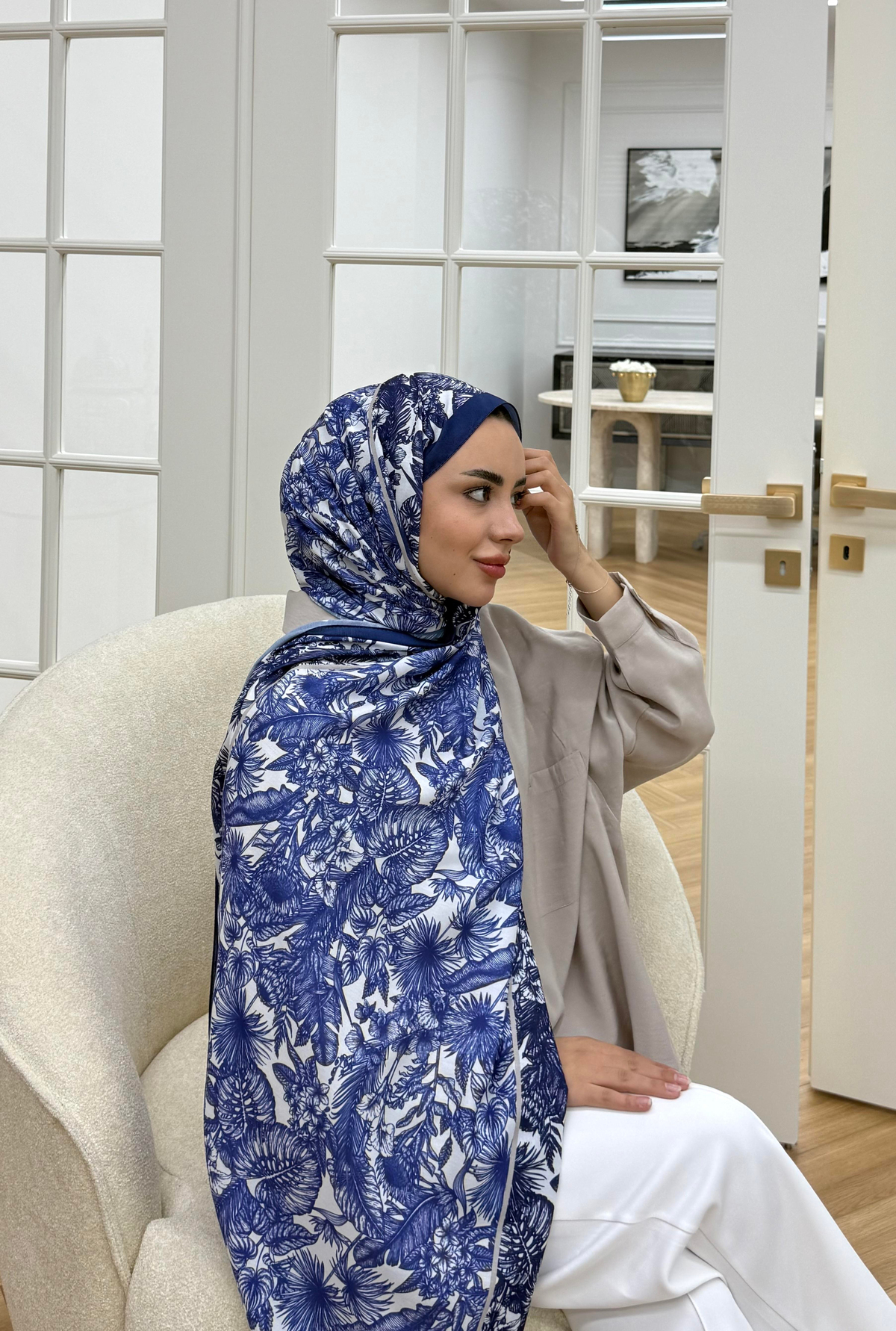 Desenli Pamuk Şal Saks - 5006