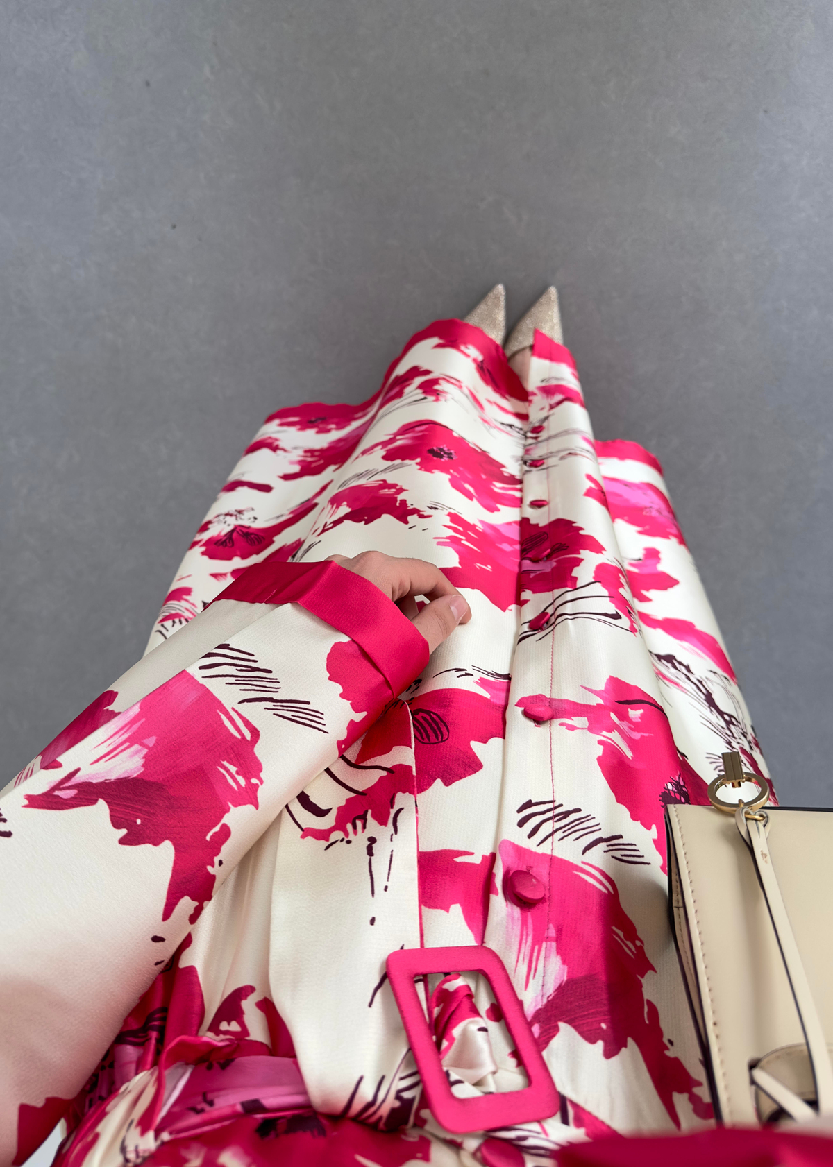 Desenli Twill Elbise Pembe