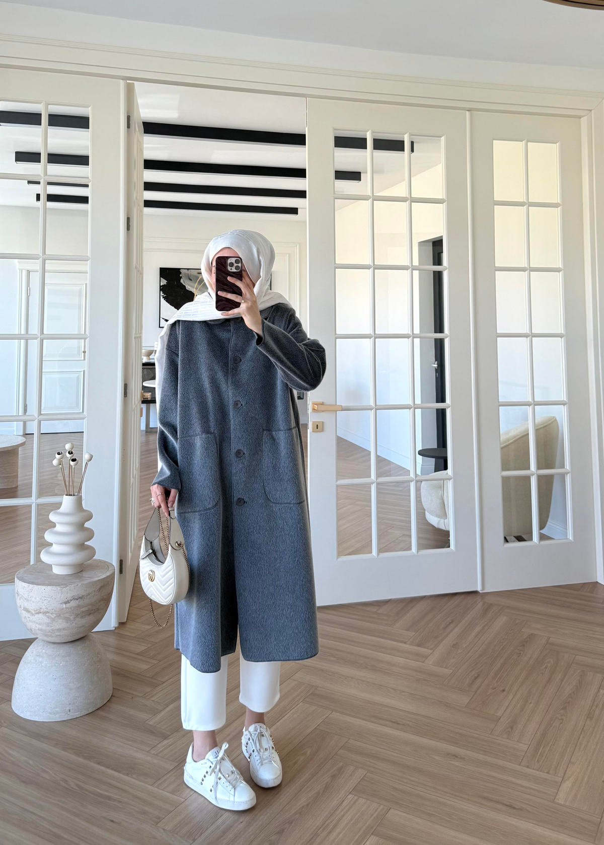 Deve Tüylü Cepli Kaban Gri