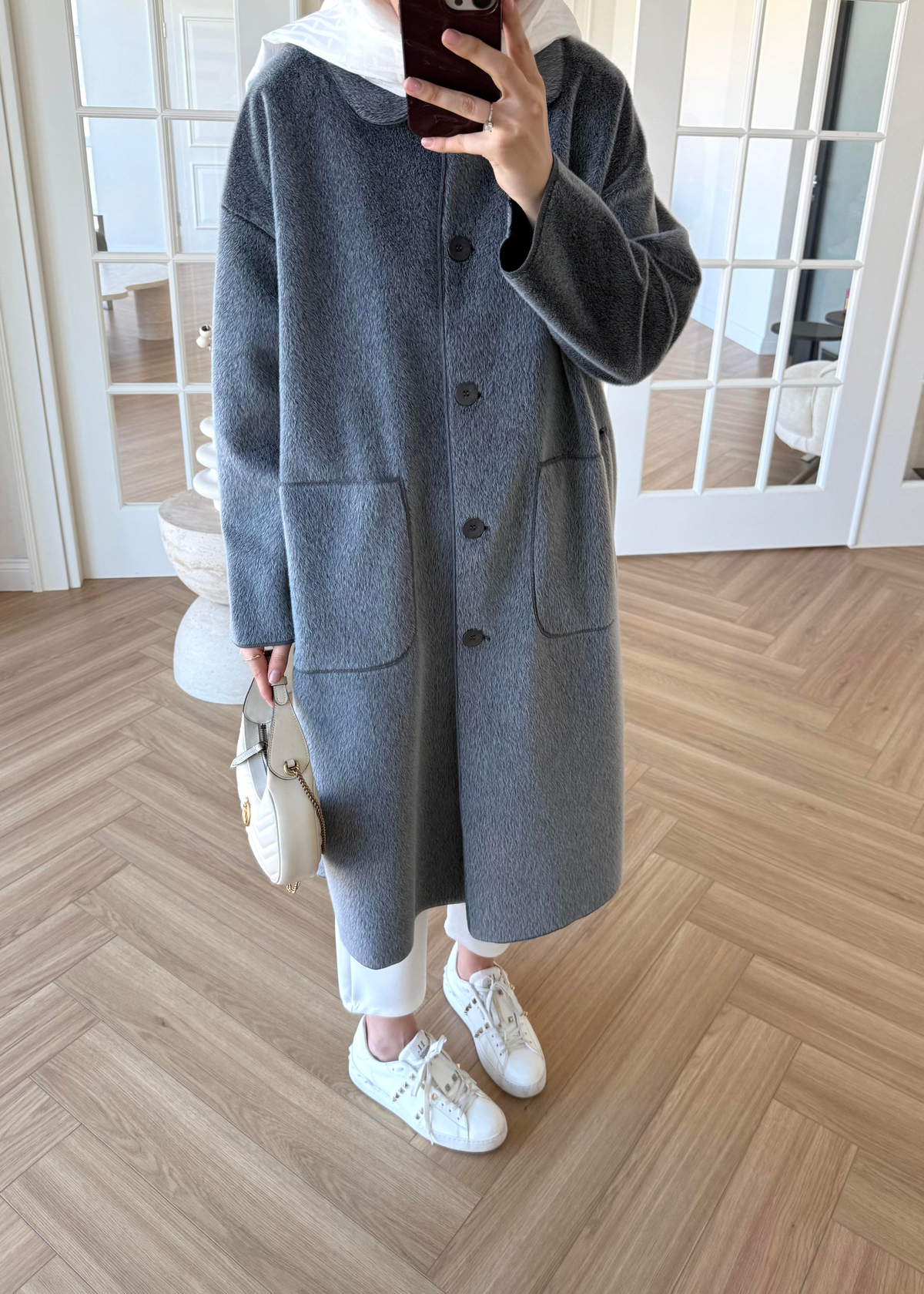 Deve Tüylü Cepli Kaban Gri