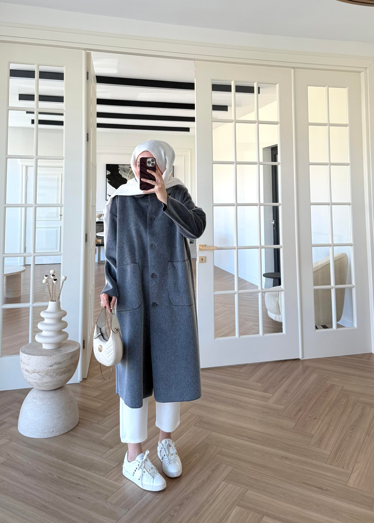 Deve Tüylü Cepli Kaban Gri