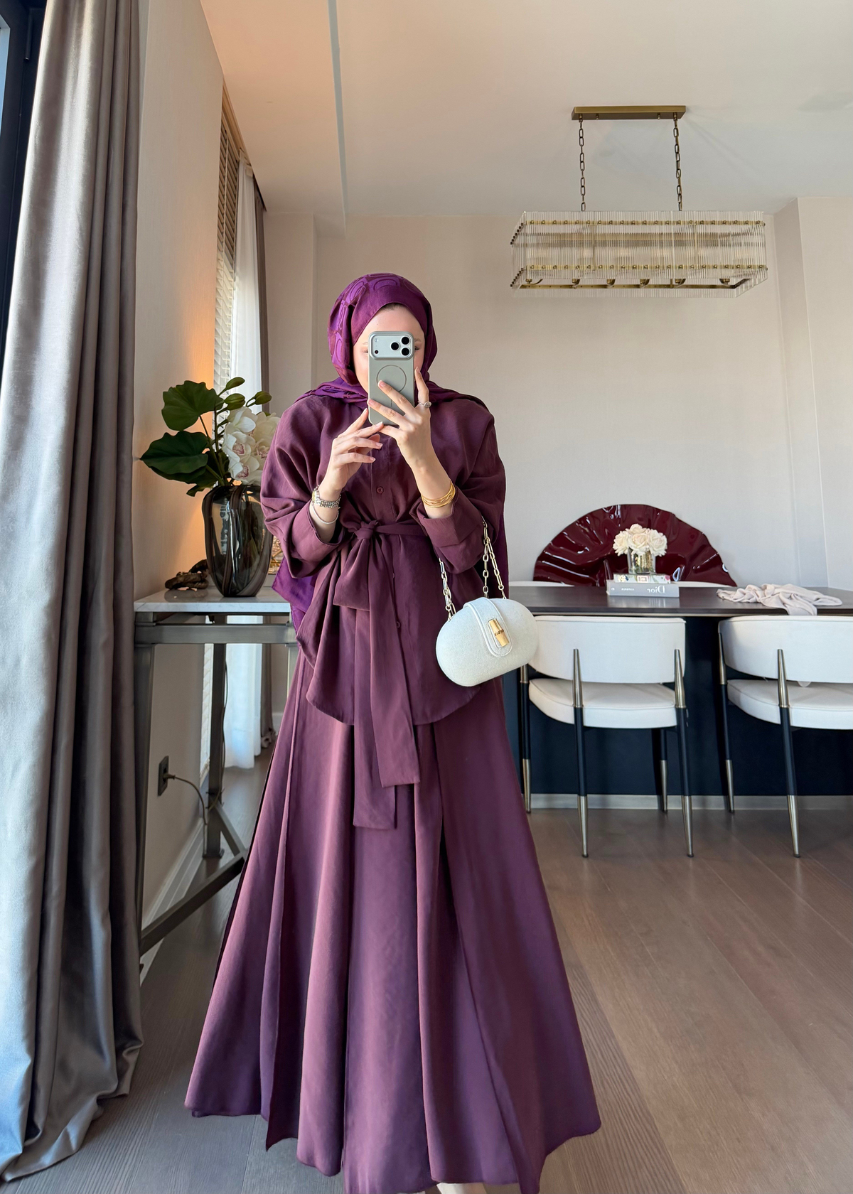 Dikiş Detaylı Bağlamalı Etekli Takım Burgundy