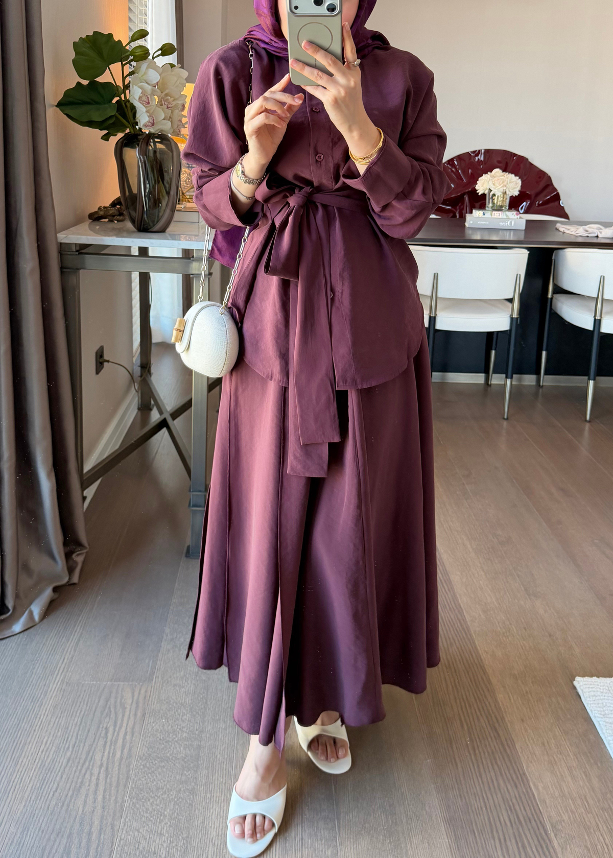 Dikiş Detaylı Bağlamalı Etekli Takım Burgundy