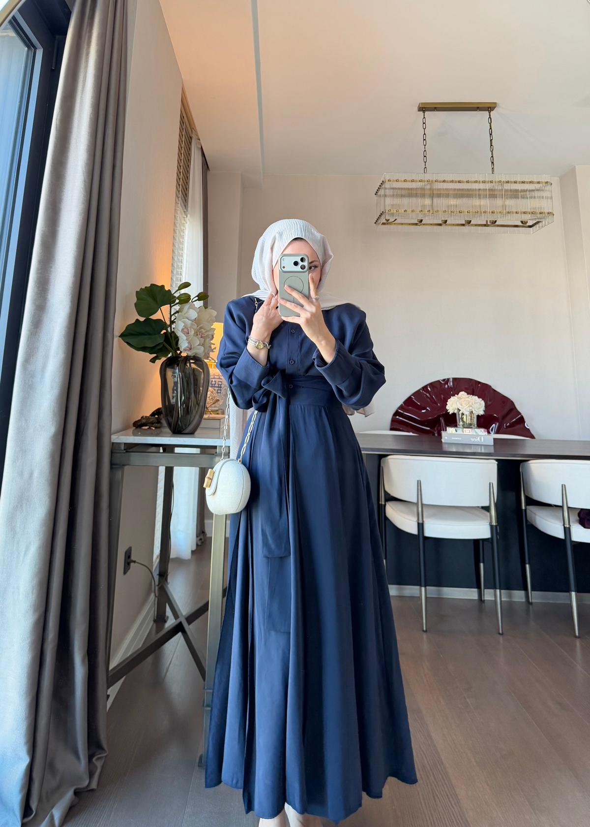 Dikiş Detaylı Bağlamalı Etekli Takım Lacivert 