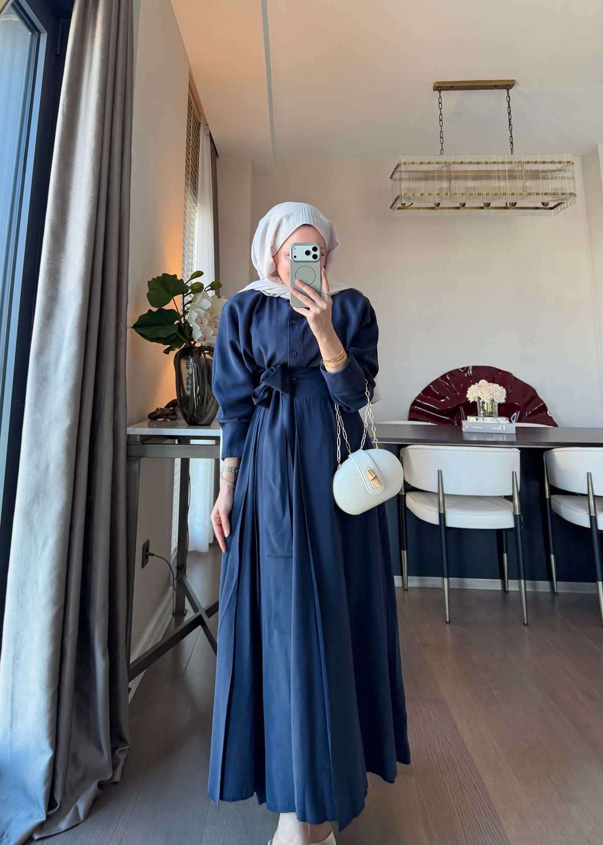 Dikiş Detaylı Bağlamalı Etekli Takım Lacivert 