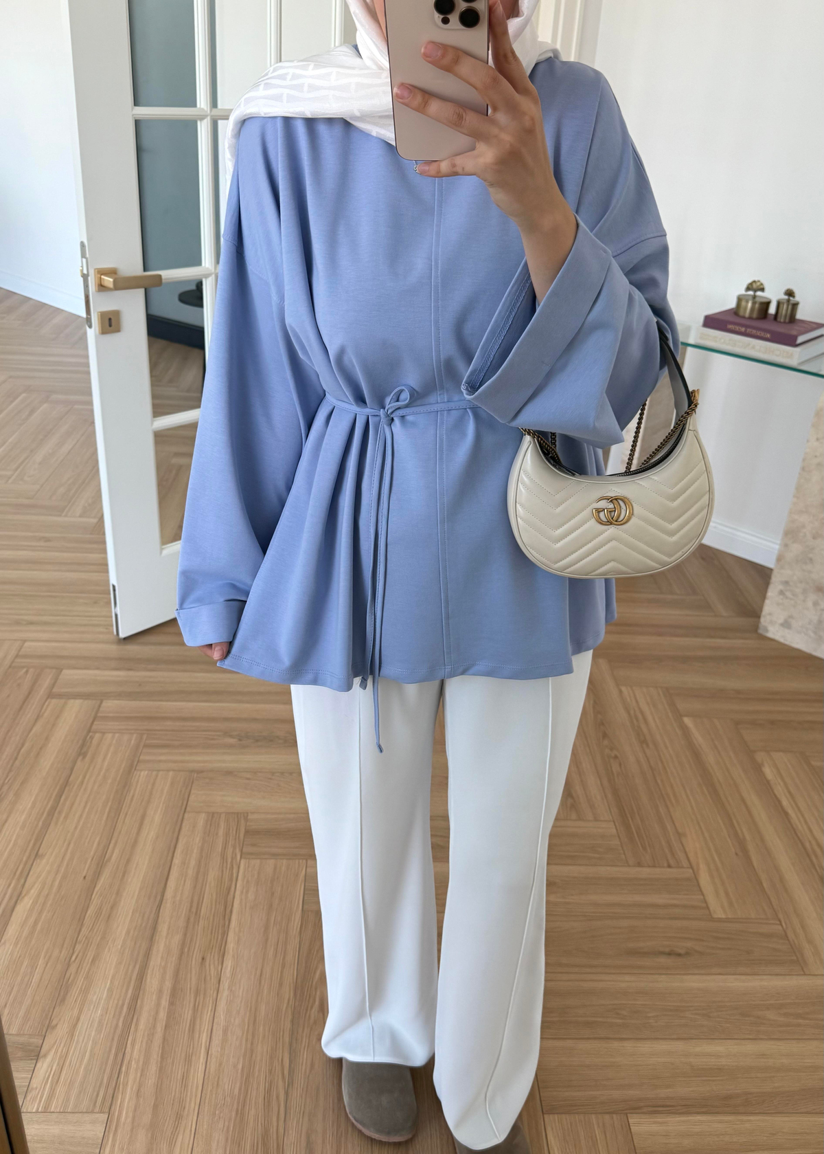 Dikiş Detaylı Yırtmaçlı Sweatshirt Bebe Mavi