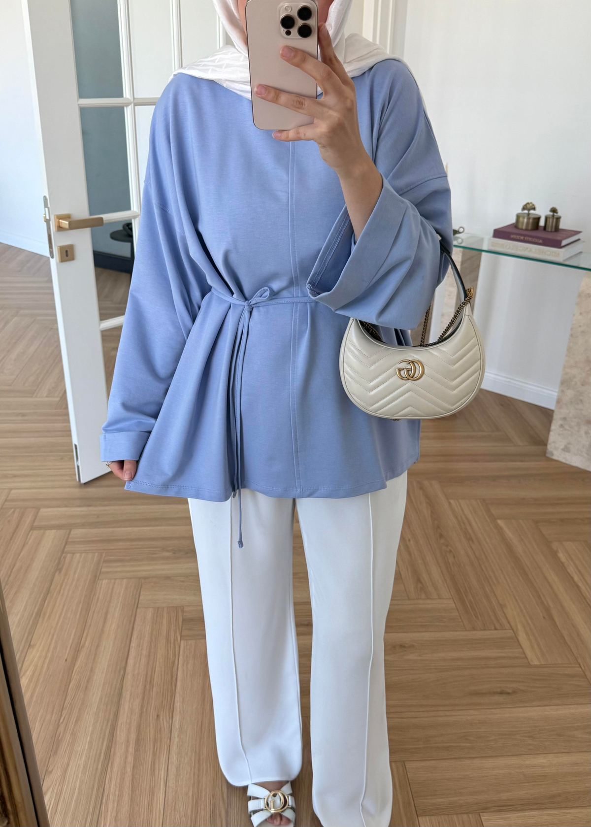 Dikiş Detaylı Yırtmaçlı Sweatshirt Bebe Mavi