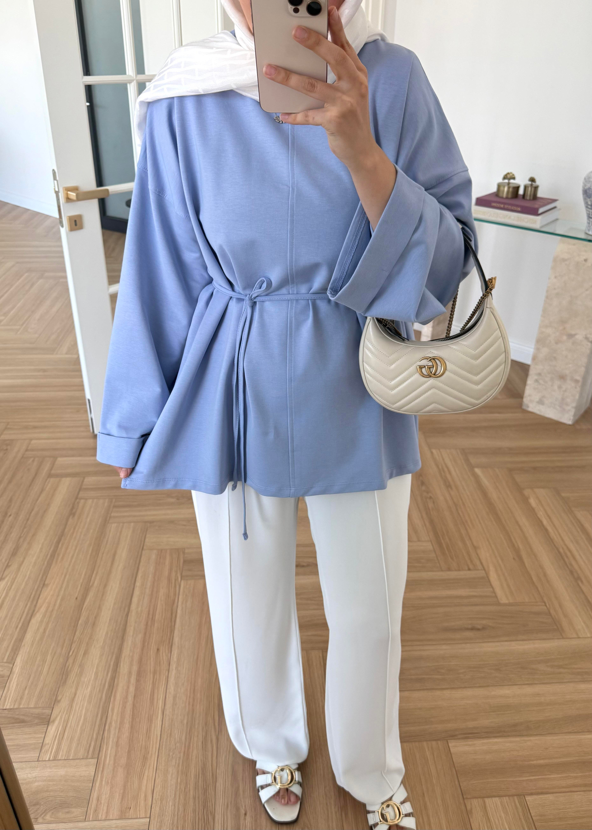 Dikiş Detaylı Yırtmaçlı Sweatshirt Bebe Mavi