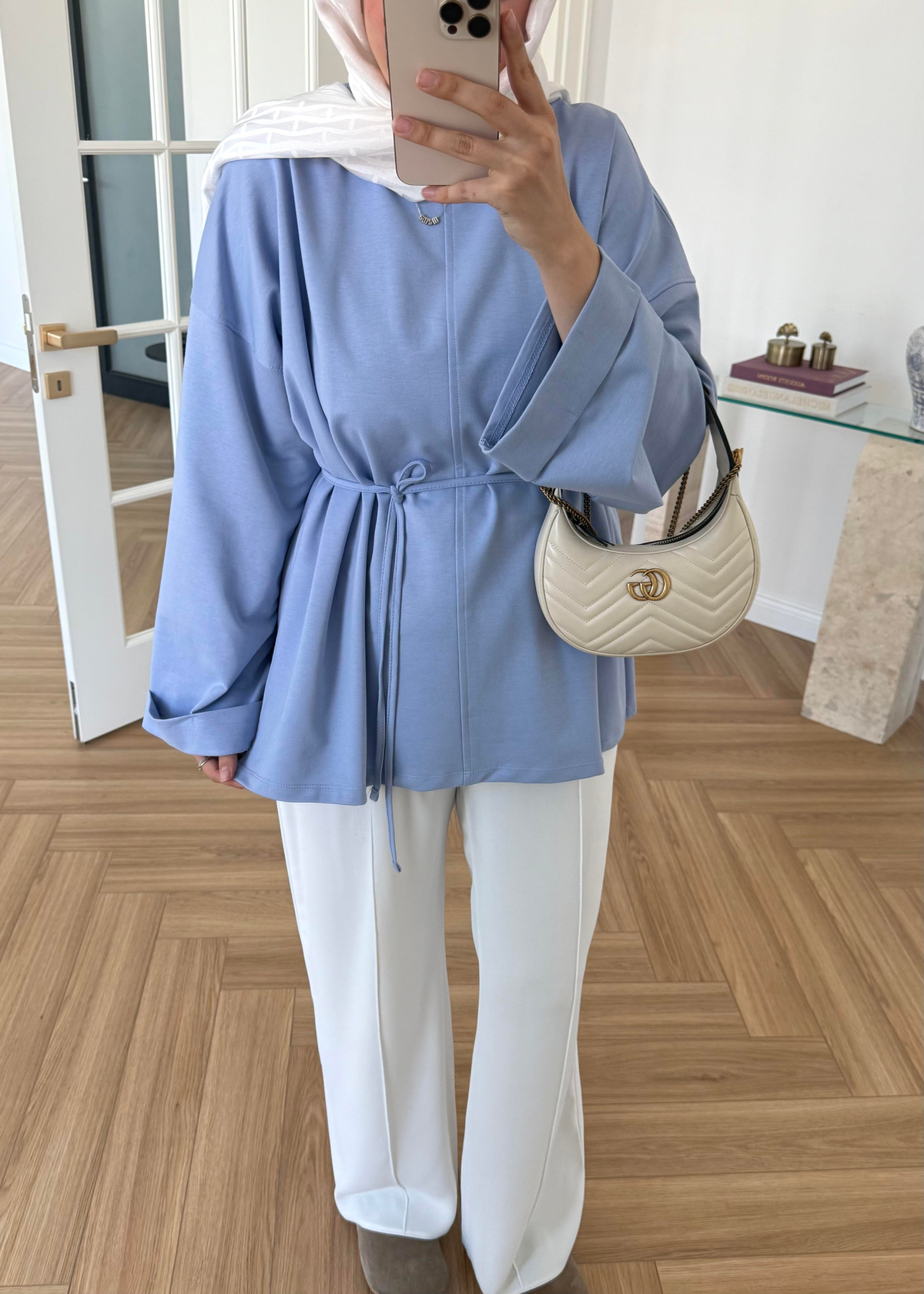 Dikiş Detaylı Yırtmaçlı Sweatshirt Bebe Mavi