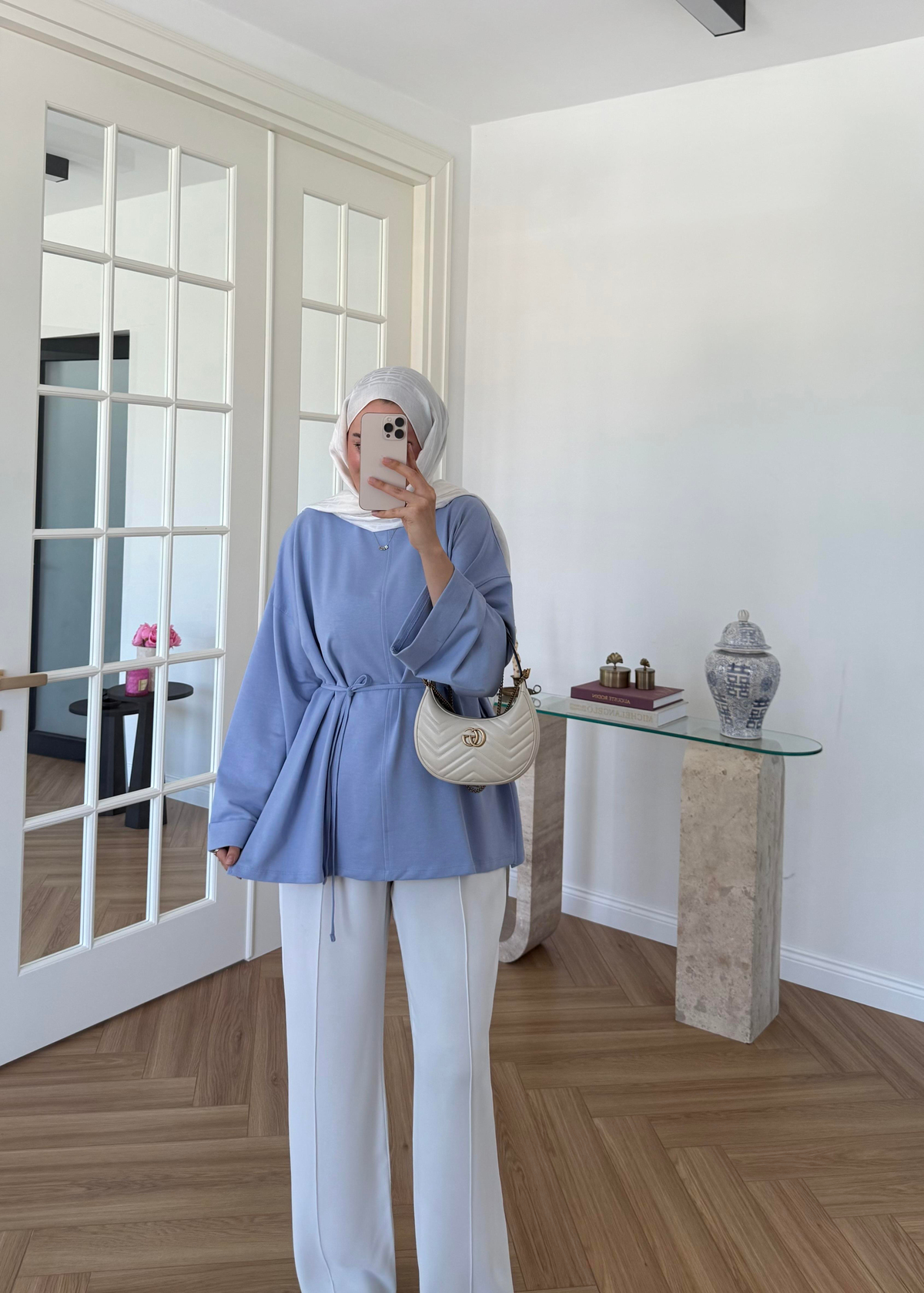 Dikiş Detaylı Yırtmaçlı Sweatshirt Bebe Mavi