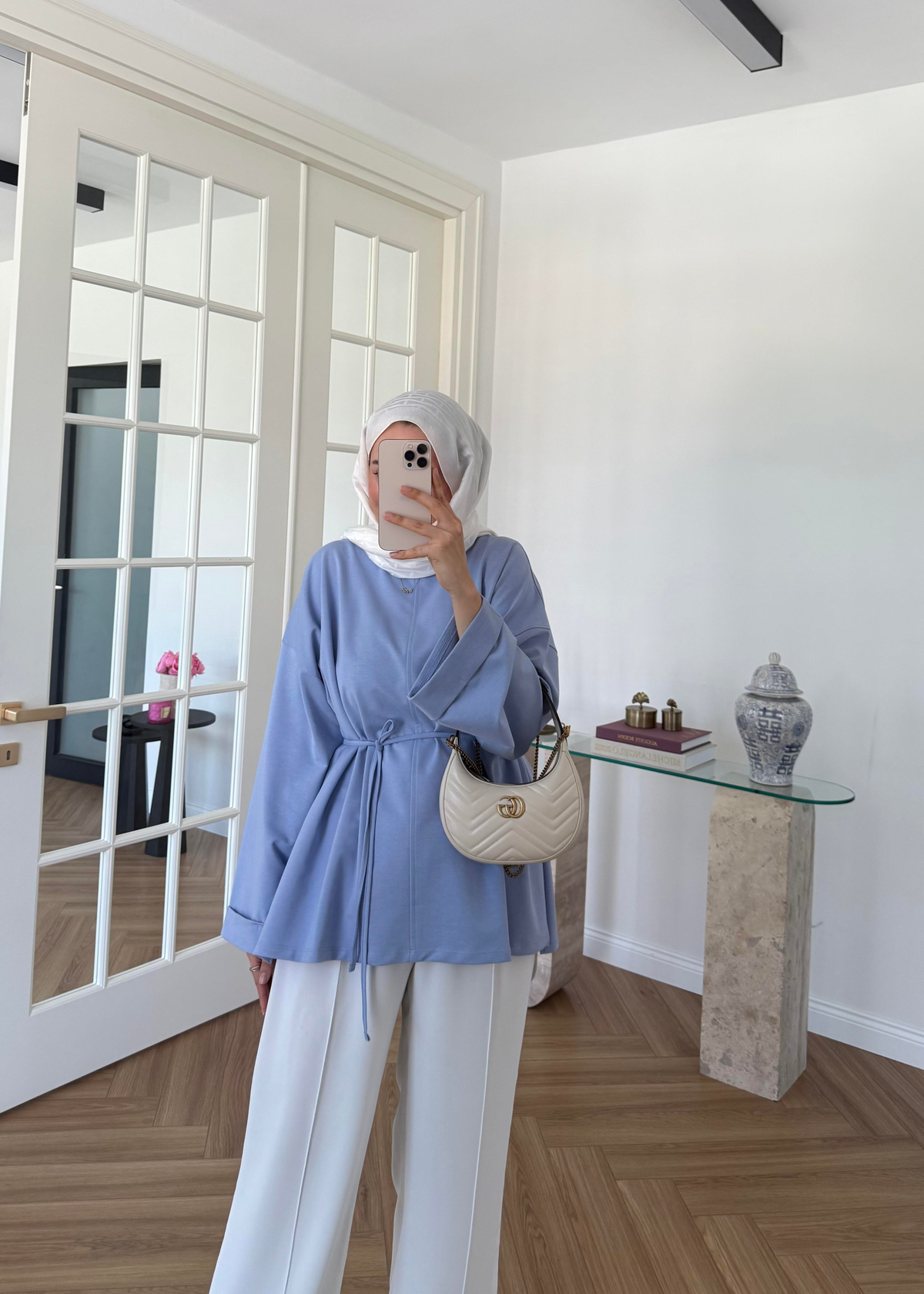 Dikiş Detaylı Yırtmaçlı Sweatshirt Bebe Mavi