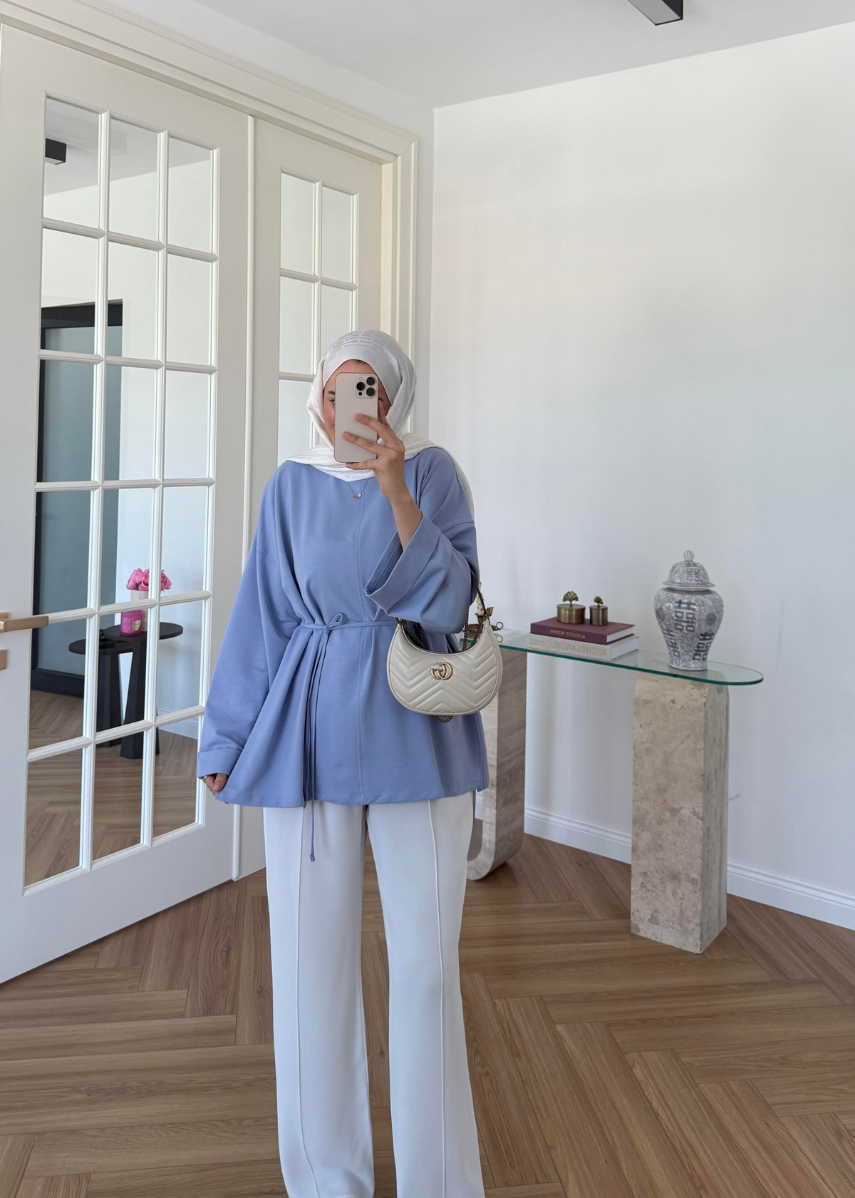 Dikiş Detaylı Yırtmaçlı Sweatshirt Bebe Mavi