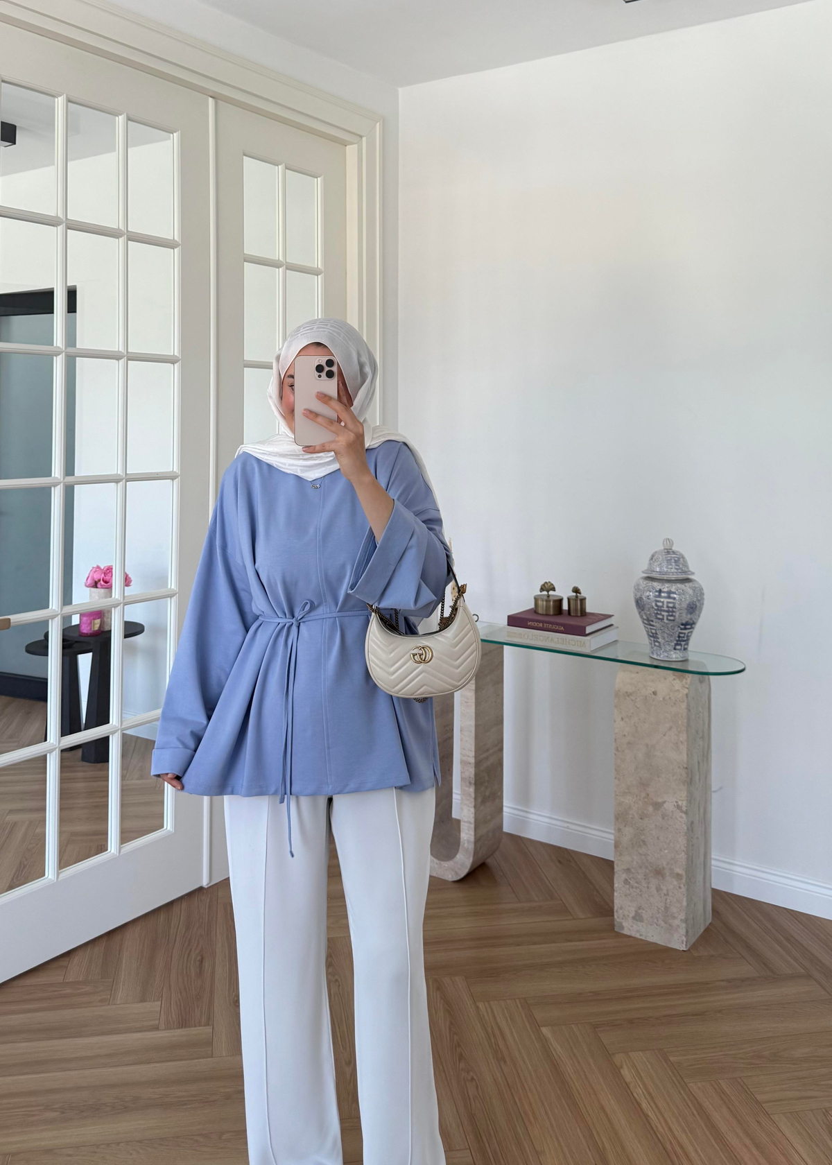 Dikiş Detaylı Yırtmaçlı Sweatshirt Bebe Mavi