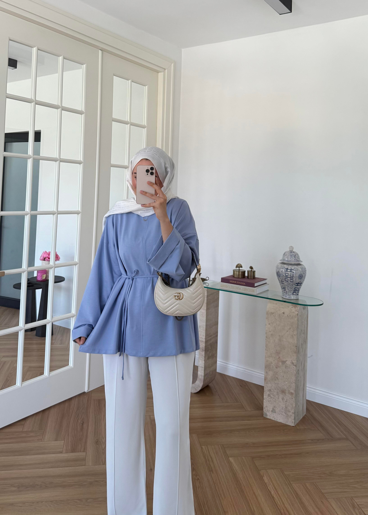 Dikiş Detaylı Yırtmaçlı Sweatshirt Bebe Mavi