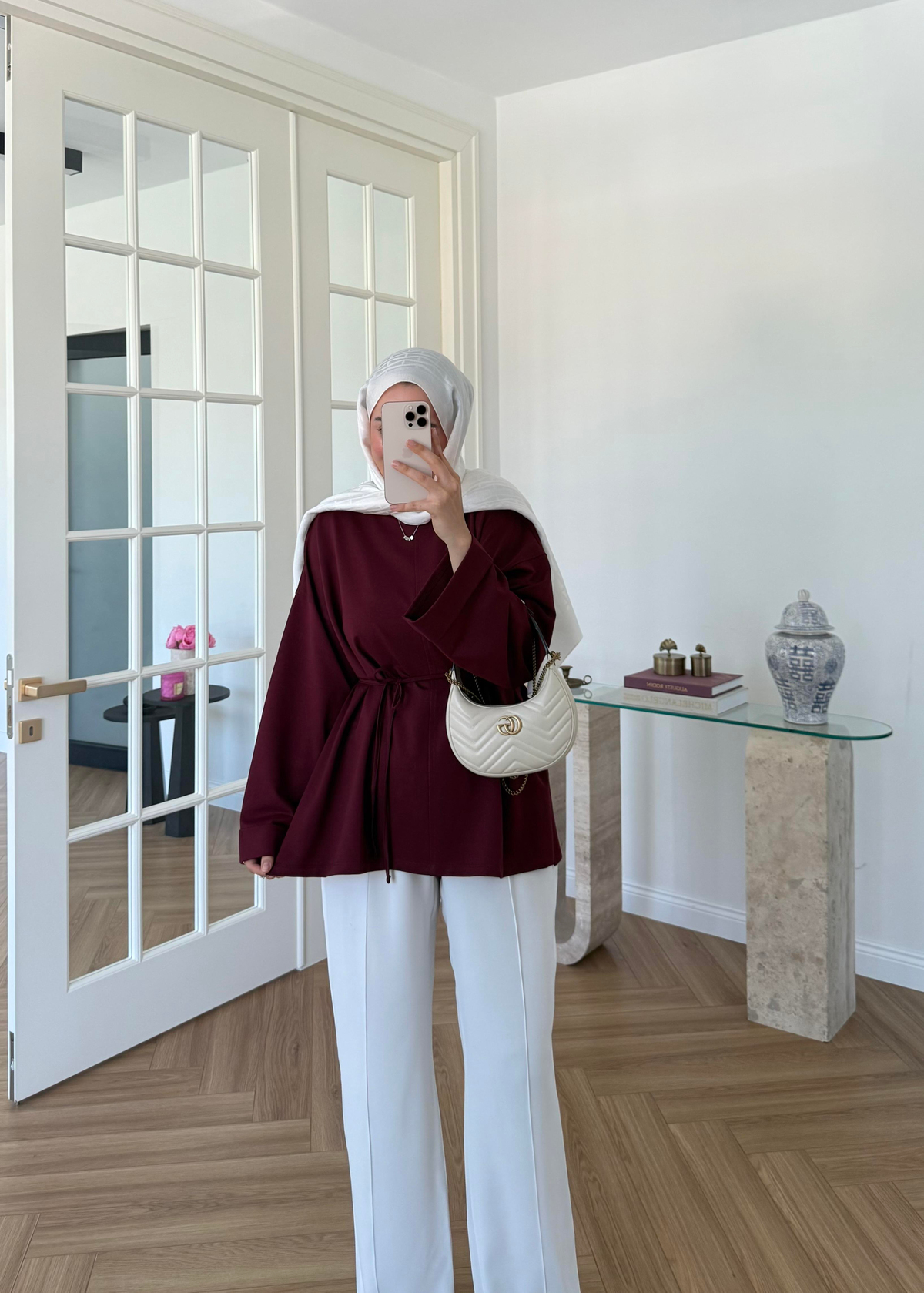 Dikiş Detaylı Yırtmaçlı Sweatshirt Bordo