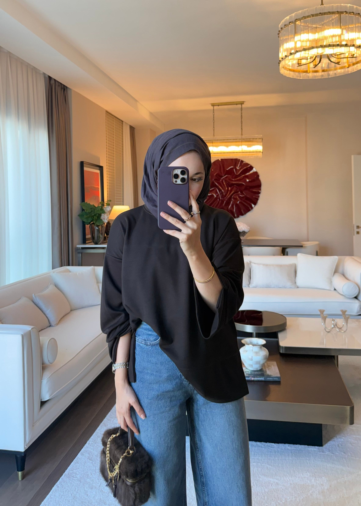 Dökümlü Modal Sweat Acı Kahve
