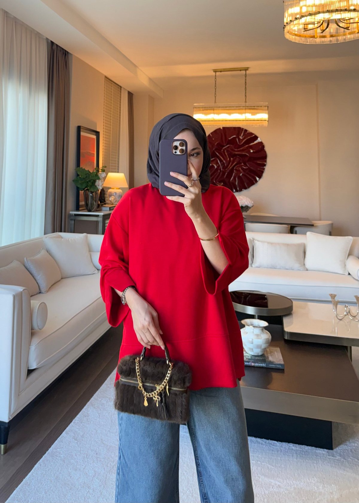 Dökümlü Modal Sweat Kırmızı