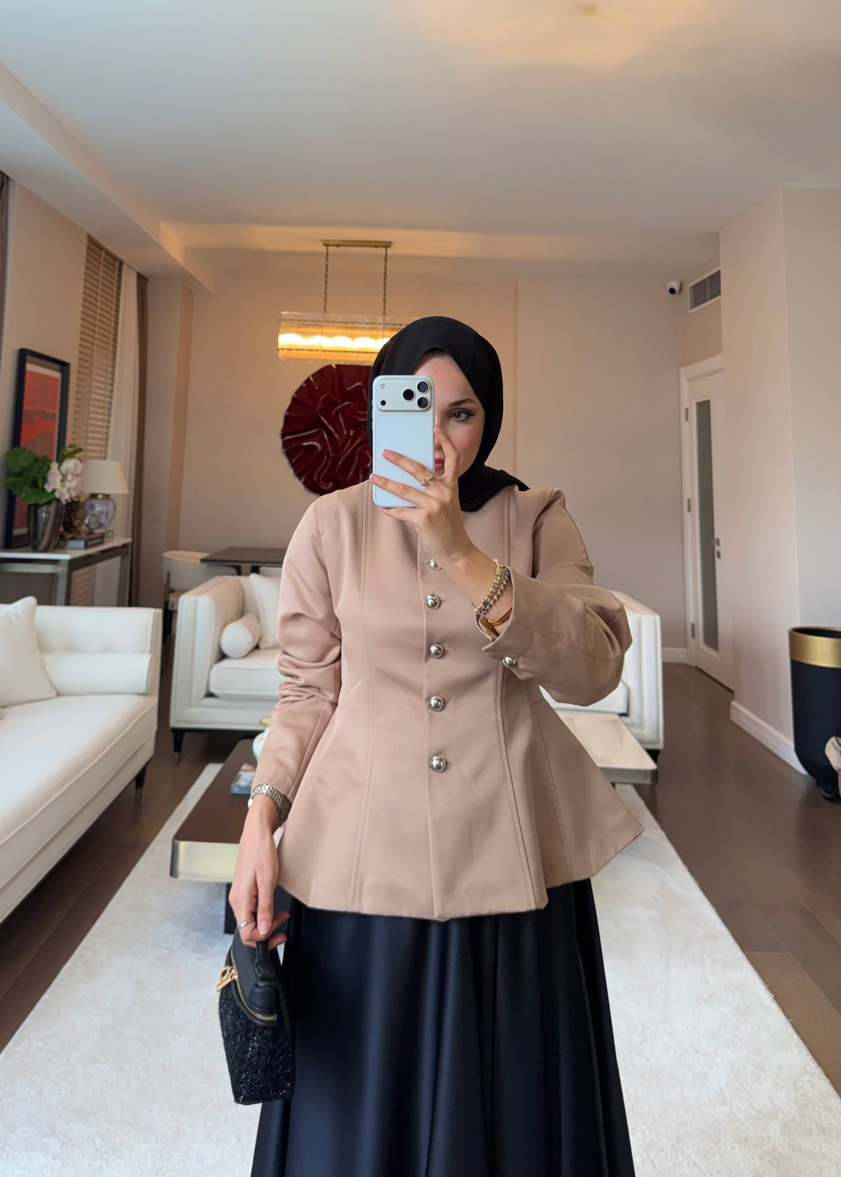 Düğmeli Peplum Form Ceket Camel
