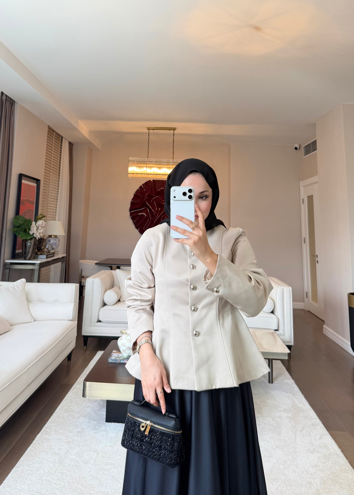 Düğmeli Peplum Form Ceket Taş