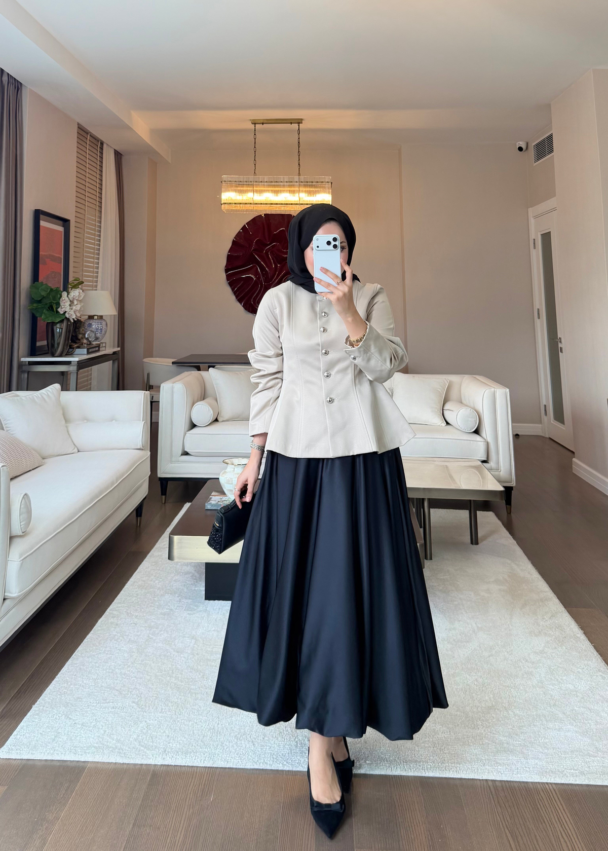 Düğmeli Peplum Form Ceket Taş