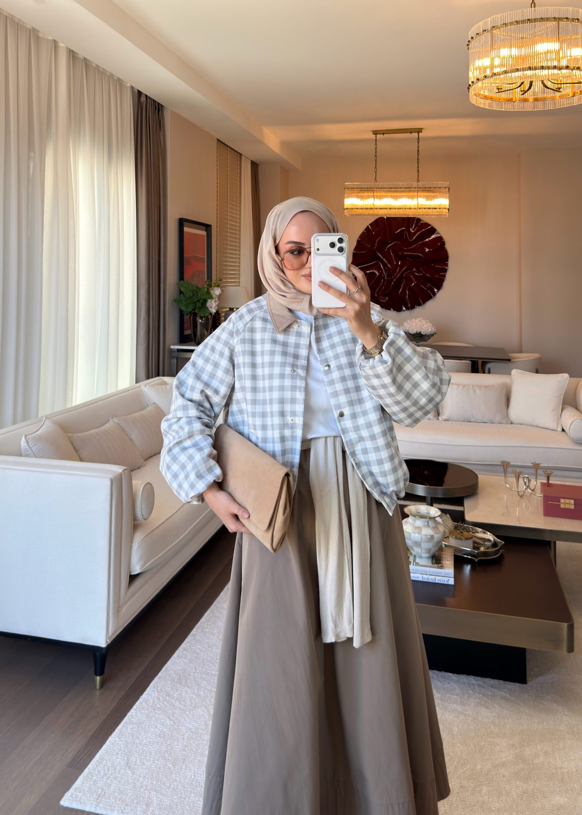 Ekose Bomber Ceket Bej