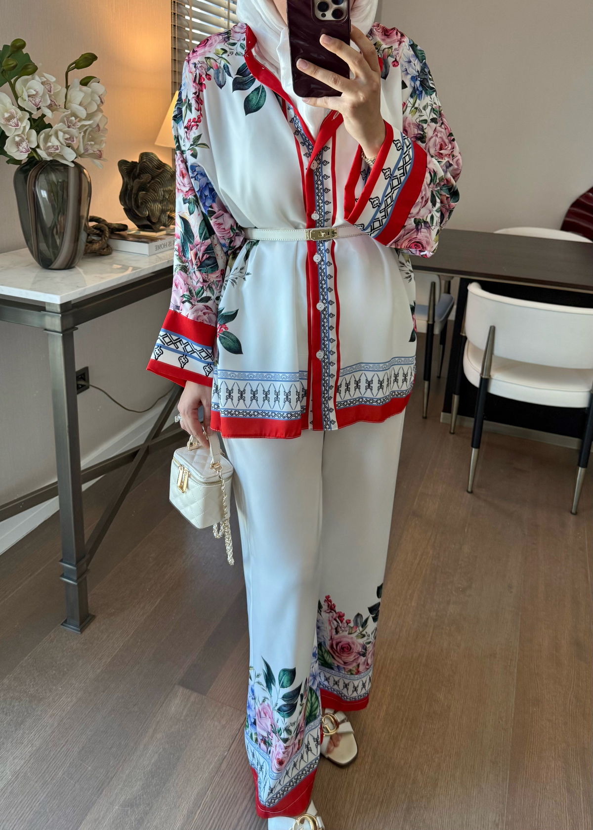 Elanor Desenli Takım Kırmızı