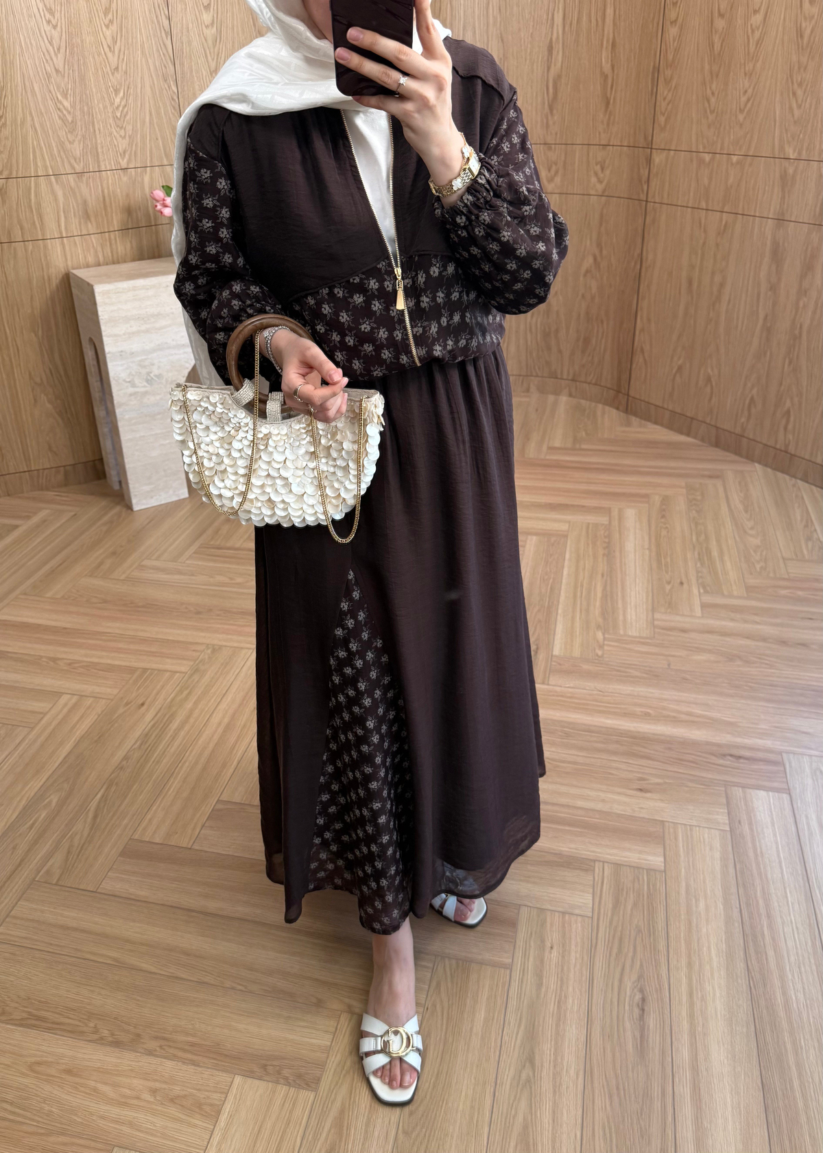 Elora Çiçek Desen Takım Kahve